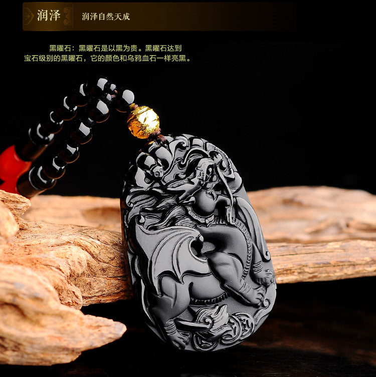 ZenHima Natural Obsidian Winged Pi Xiu Pendant - ZENHIMA