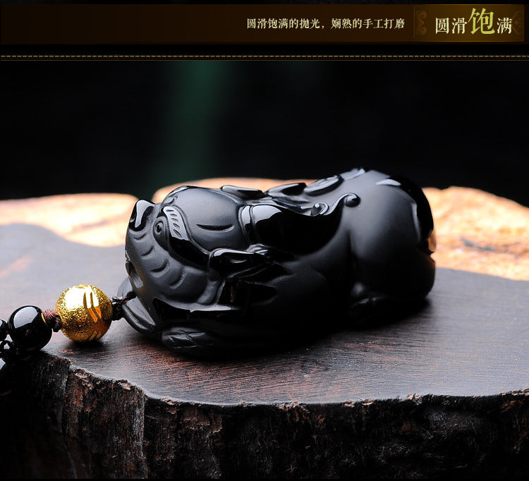 ZenHima Natural Obsidian Winged Pi Xiu Pendant - ZENHIMA