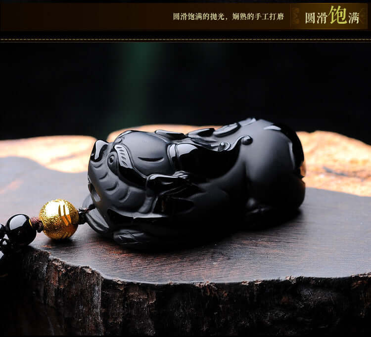 ZenHima Natural Obsidian Winged Pi Xiu Pendant - ZENHIMA