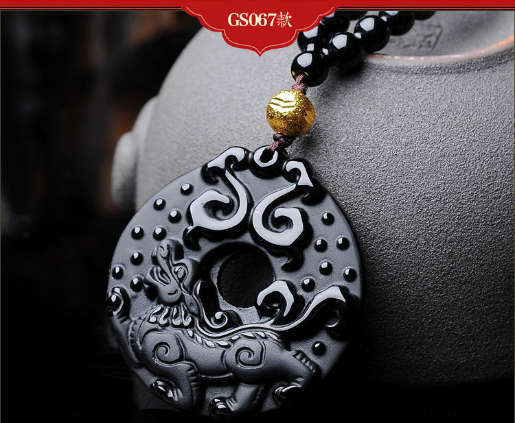 ZenHima Natural Obsidian Winged Pi Xiu Pendant - ZENHIMA