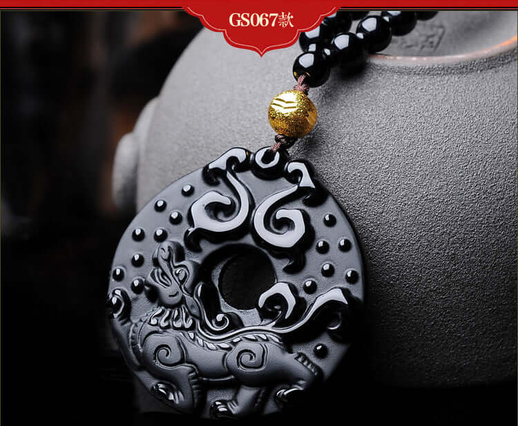 ZenHima Natural Obsidian Winged Pi Xiu Pendant - ZENHIMA