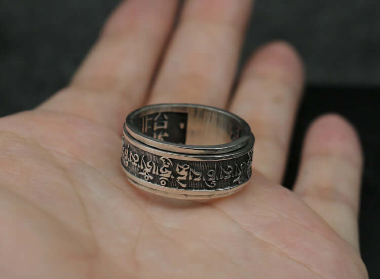ZenHima Tibetan Sanskrit Sterling Silver Ring for Men – Good Luck and Protection - ZENHIMA