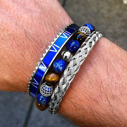 Natural Lapis Lazuli Twist Roman Numeral Bracelet