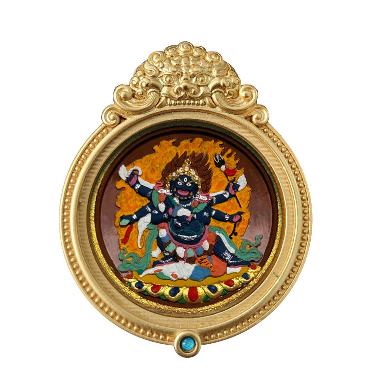 ZenHima Hand-painted Zakiram White Tara Mahasthamaprapta Yellow Wealth Rubbing Thangka Pendant - ZENHIMA