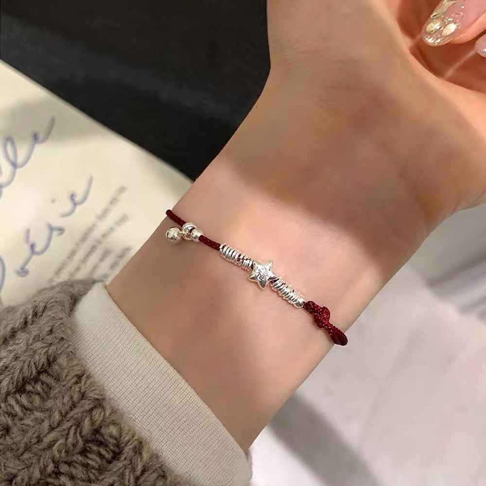 925 Sterling Silver Fortune Star Red String Bracelet