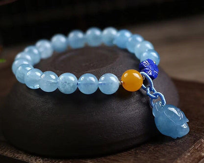 Aquamarine Bracelet with Amber and Lapis Lazuli Small Flower Accessories