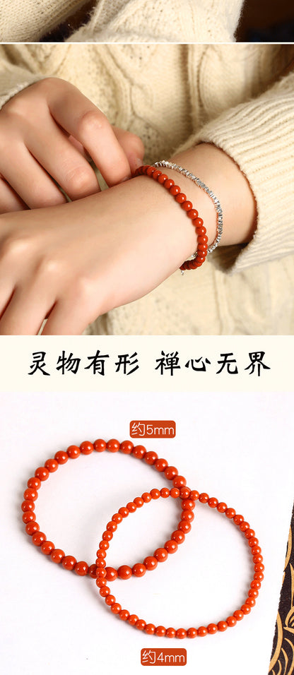Natural Liangshan Nanhong Agate Single-Strand Bracelet – Small Beads, Cherry Red, Unisex - ZENHIMA