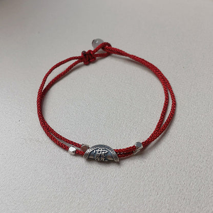 925 Silver Yuanbao Bracelet – Colorful Persimmon Orange Braided Stretch Bracelet