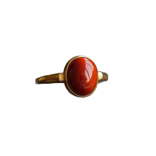 Women’s South Red Agate (Nanhong) Adjustable Ring – Chinese Zodiac Inspired, Pigeon Egg Style - ZENHIMA