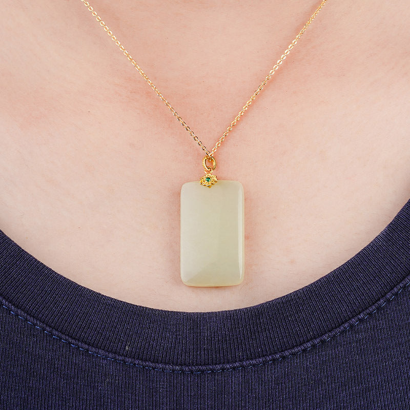 ZenHima Natural Xinjiang Hetian Jade Peace Charm Women's Necklace - ZENHIMA