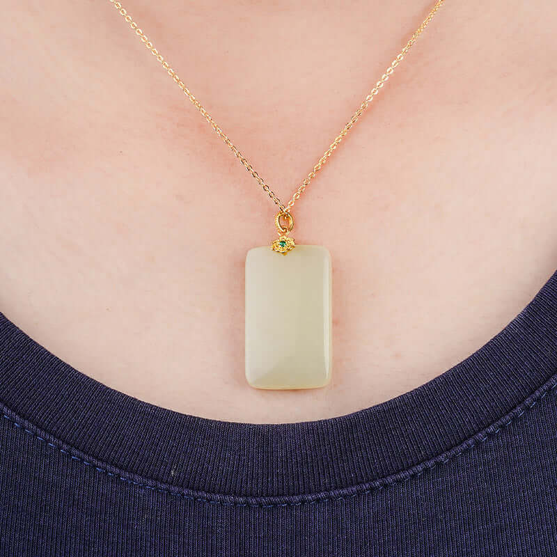 ZenHima Natural Xinjiang Hetian Jade Peace Charm Women's Necklace - ZENHIMA