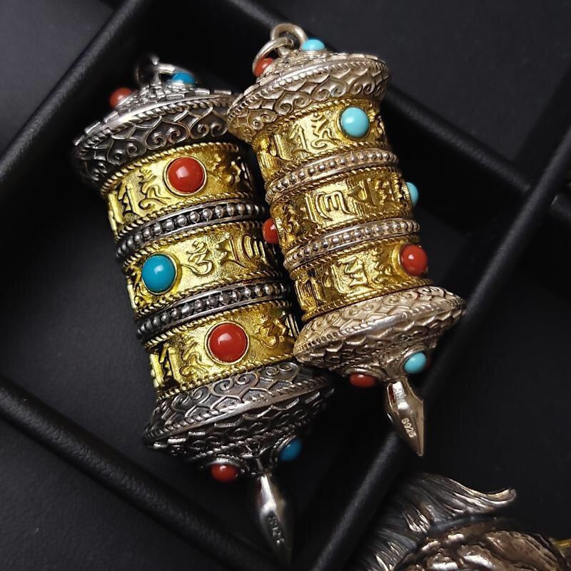 Collana con ciondolo a ruota di preghiera tibetana fatta a mano, ornamento da appendere per auto con ruota di preghiera