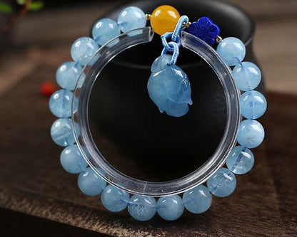 Aquamarine Bracelet with Amber and Lapis Lazuli Small Flower Accessories