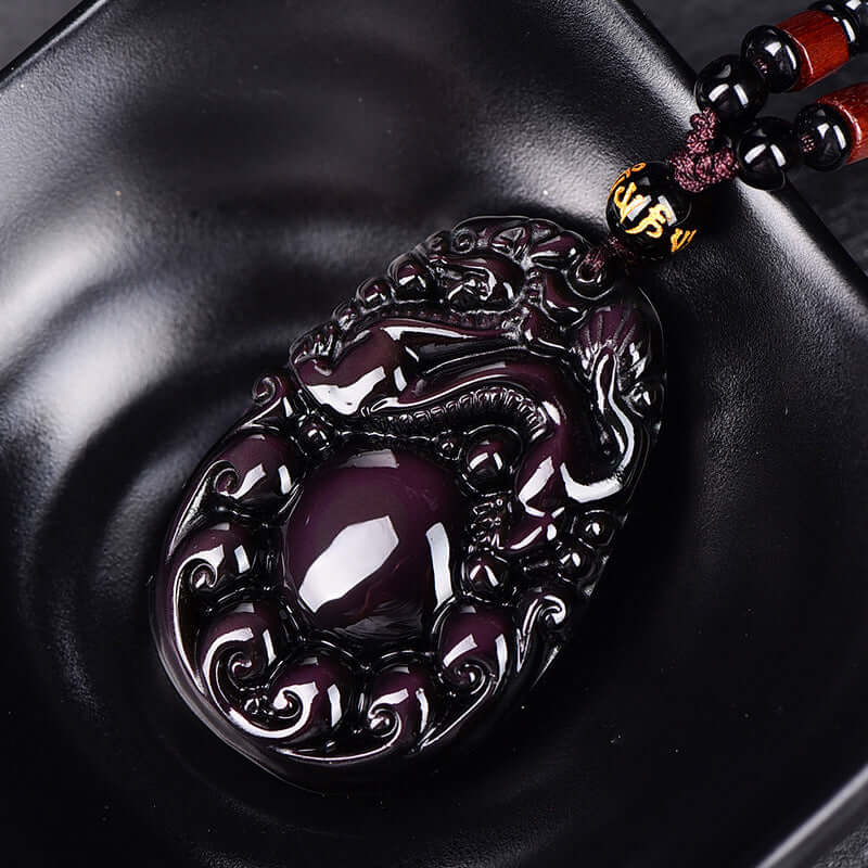 Natural Rainbow Eye Obsidian Dragon Ball Pixiu Pendant Necklace for Men and Women Vintage Trendy - ZENHIMA
