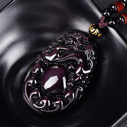 Natural Rainbow Eye Obsidian Dragon Ball Pixiu Pendant Necklace for Men and Women Vintage Trendy - ZENHIMA