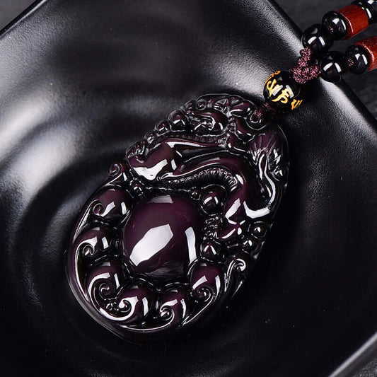 Natural Rainbow Eye Obsidian Dragon Ball Pixiu Pendant Necklace for Men and Women Vintage Trendy - ZENHIMA