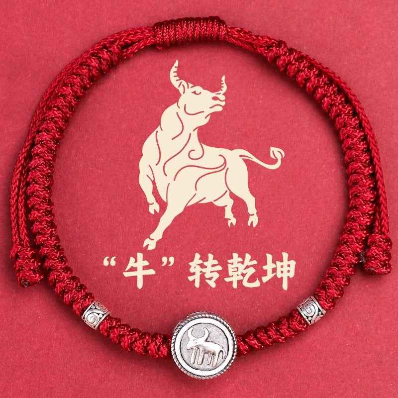 ZenHima Chinese Zodiac 925 Sterling Silver Red String Bracelet - Snake Year Blessing Bracelet