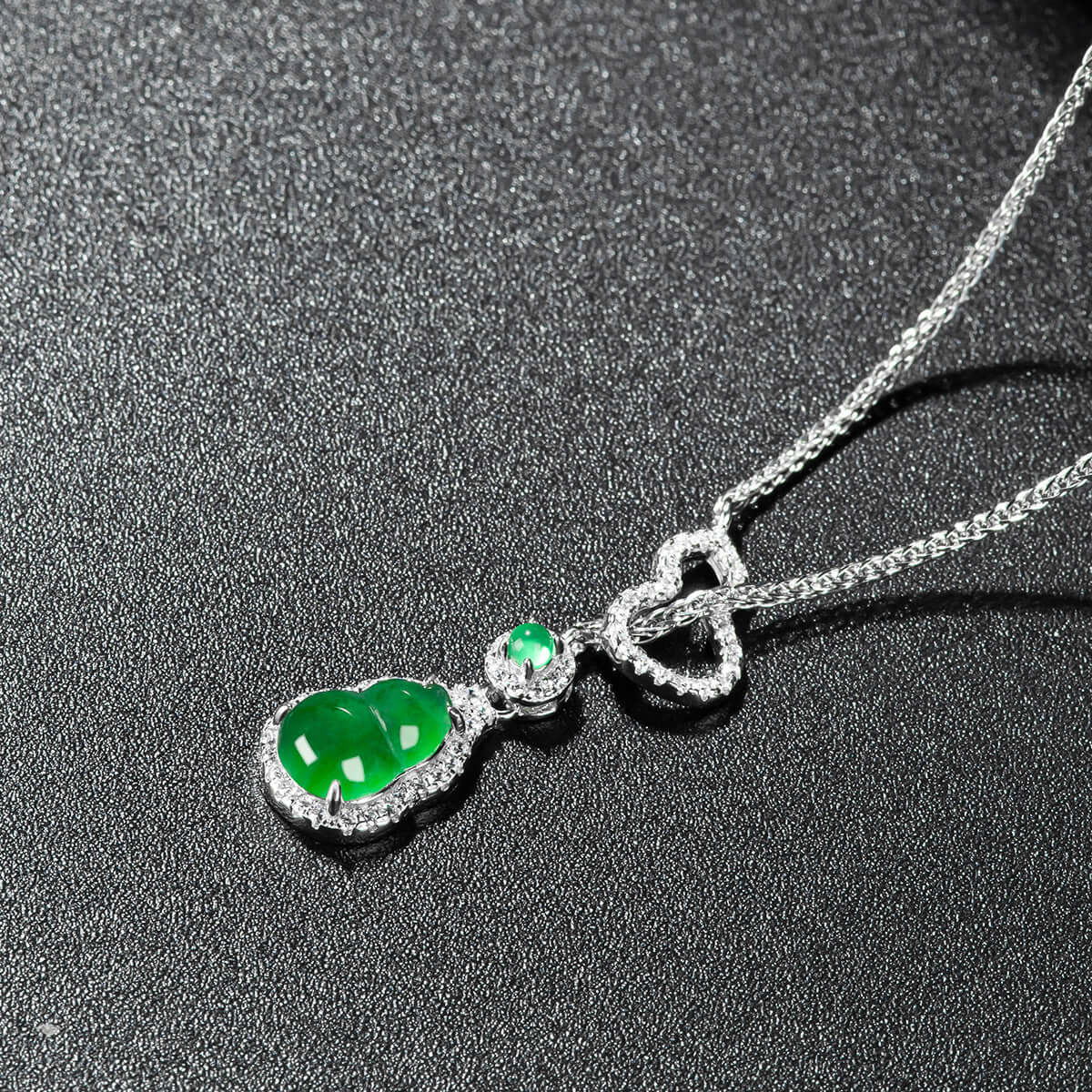 ZenHima Natural Jadeite Gourd Pendant – Vivid Green, S925 Silver Inlaid Ice Jade - ZENHIMA
