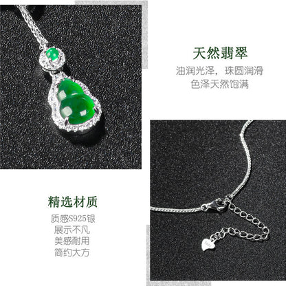 ZenHima Natural Jadeite Gourd Pendant – Vivid Green, S925 Silver Inlaid Ice Jade - ZENHIMA