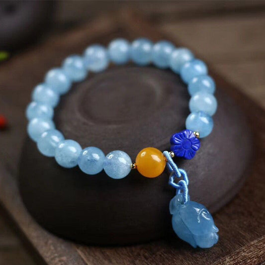 Aquamarine Bracelet with Amber and Lapis Lazuli Small Flower Accessories