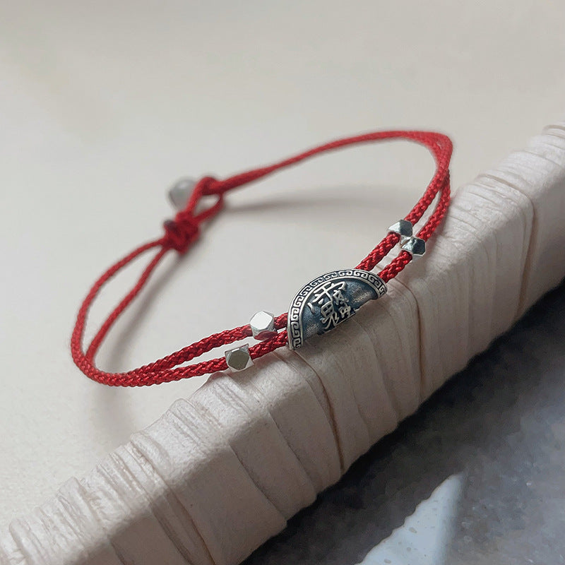 925 Silver Yuanbao Bracelet – Colorful Persimmon Orange Braided Stretch Bracelet