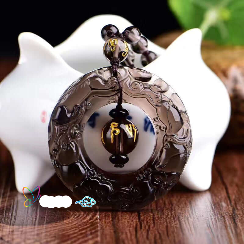 Natural Ice Obsidian Peace Buckle Pendant Double-Sided Engraved Double Pixiu Fortune Circle Pendant Necklace Wholesale - ZENHIMA