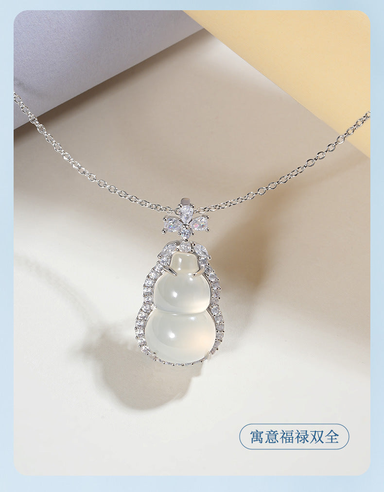 ZenHima Silver Inlaid Agate Fortune Pendant Necklace for Women - ZENHIMA