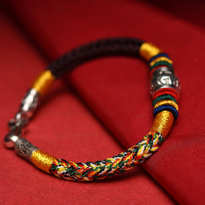Om Mani Padme Hum Lucky Bead Vajra Knot Bracelet with 925 Sterling Silver