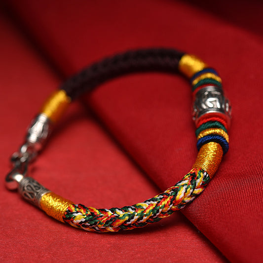 Om Mani Padme Hum Lucky Bead Vajra Knot Bracelet with 925 Sterling Silver