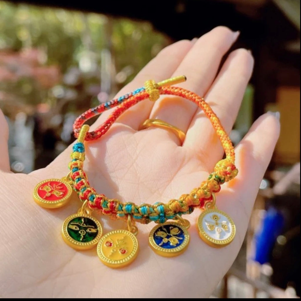 Tibetisches handgewebtes Thangka-Armband – Fünffach verstellbarer Anhänger aus nichtmetallischem Material