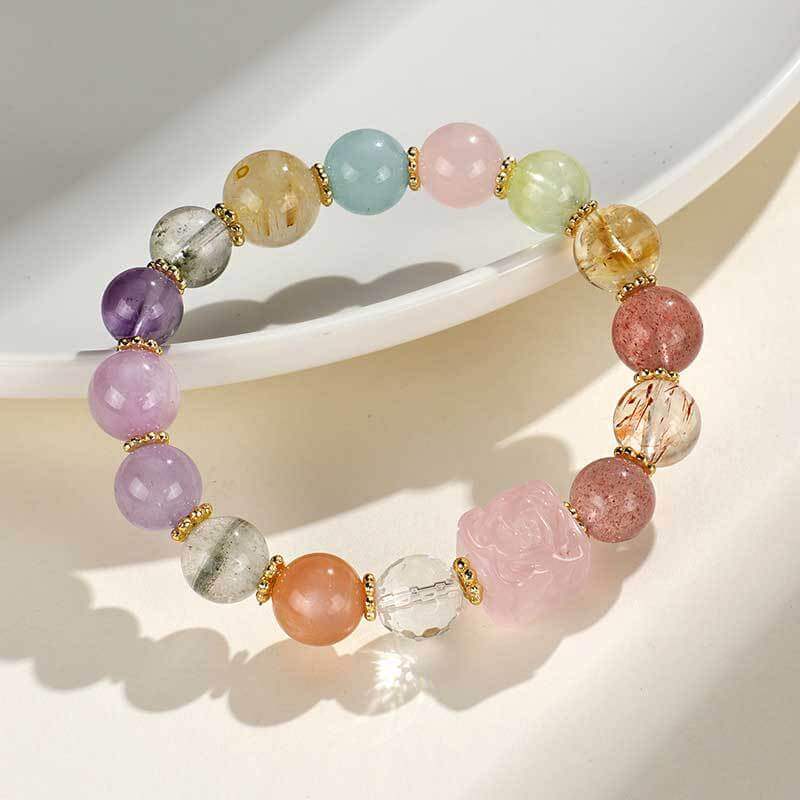 ZenHima Nine-Tailed Fox Amethyst Multi-Gem Beaded Bracelet – Unique Sugar Cube Design - ZENHIMA