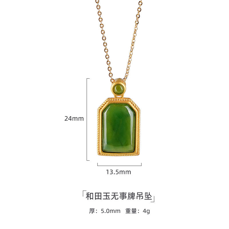 ZenHima Natural Xinjiang Hetian Jade Peace Charm Women's Necklace - ZENHIMA