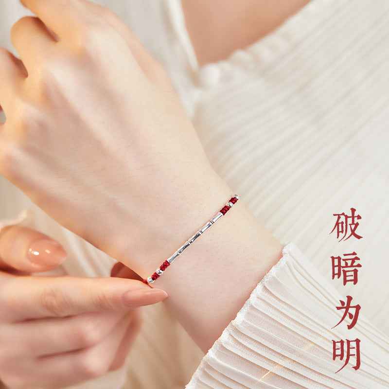 925 Sterling Silver Bamboo Knot Lucky Red String Bracelet & Anklet