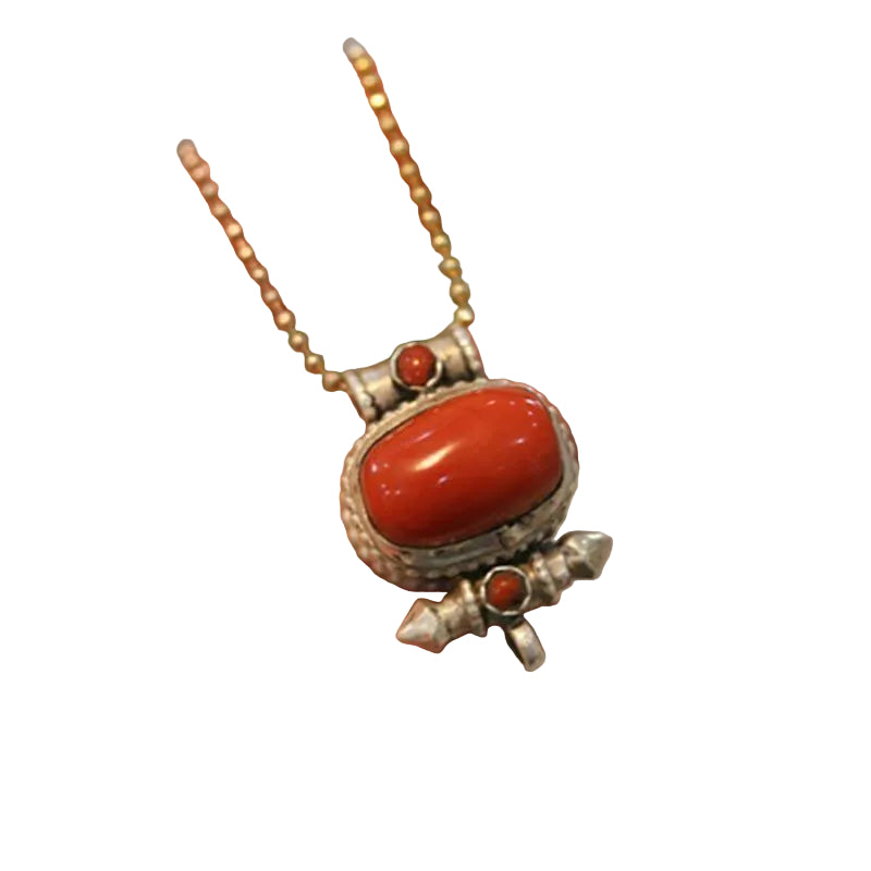 Tibetan Handmade Gau Box Pendant Necklace with Turquoise, Ruby and Silver - ZENHIMA
