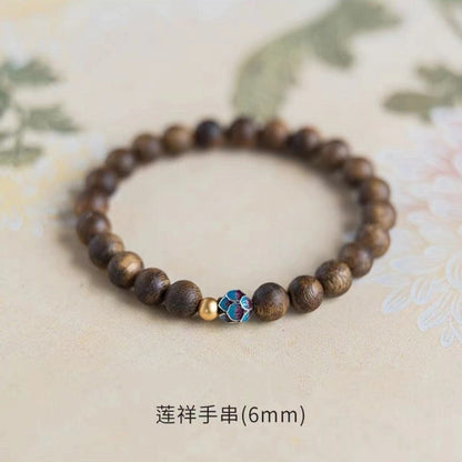 ZenHima Qi Nan Agarwood Mala Beads Bracelet with Lotus Design - ZENHIMA