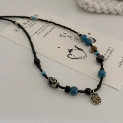 Tibetan S925 Silver Jachiram Pendant Necklace with Apatite, Black Agate and Dzi Beads - ZENHIMA