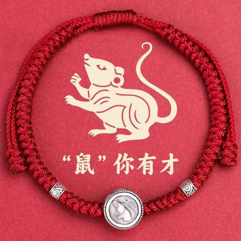 ZenHima Chinese Zodiac 925 Sterling Silver Red String Bracelet - Snake Year Blessing Bracelet