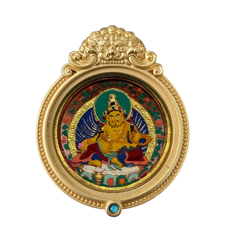 ZenHima Hand-painted Zakiram White Tara Mahasthamaprapta Yellow Wealth Rubbing Thangka Pendant - ZENHIMA