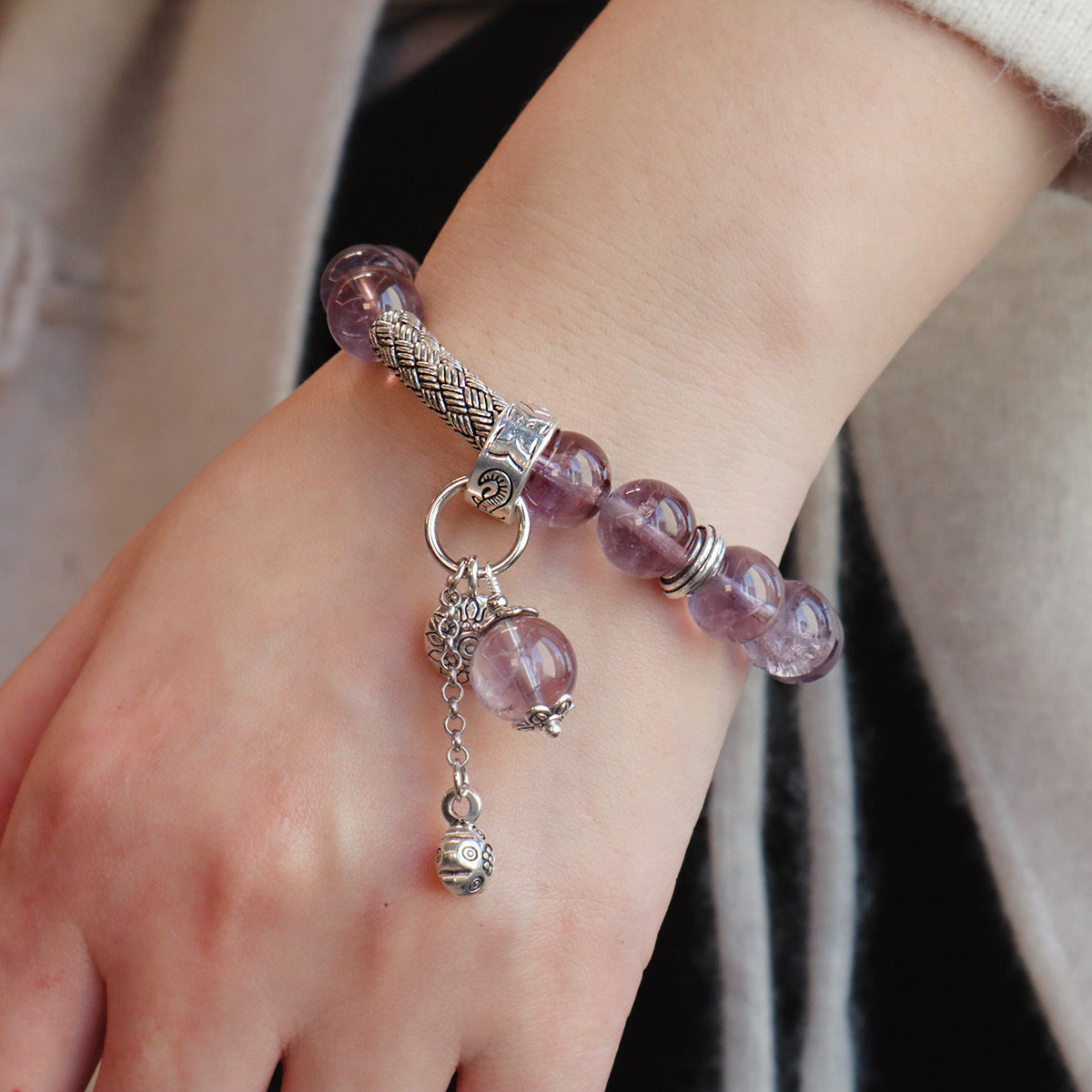 11MM Amethyst Yellow Tower Crystal Pink Crystal Natural Bracelet