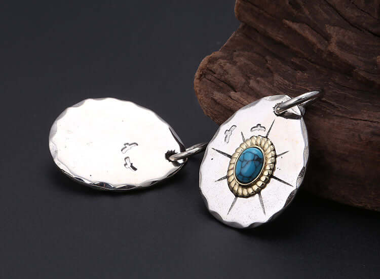 Classic Eagle Series Men’s Pendant in S925 Silver with Double Eagle, Gold Ring and Turquoise - ZENHIMA