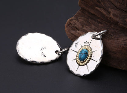 Classic Eagle Series Men’s Pendant in S925 Silver with Double Eagle, Gold Ring and Turquoise - ZENHIMA