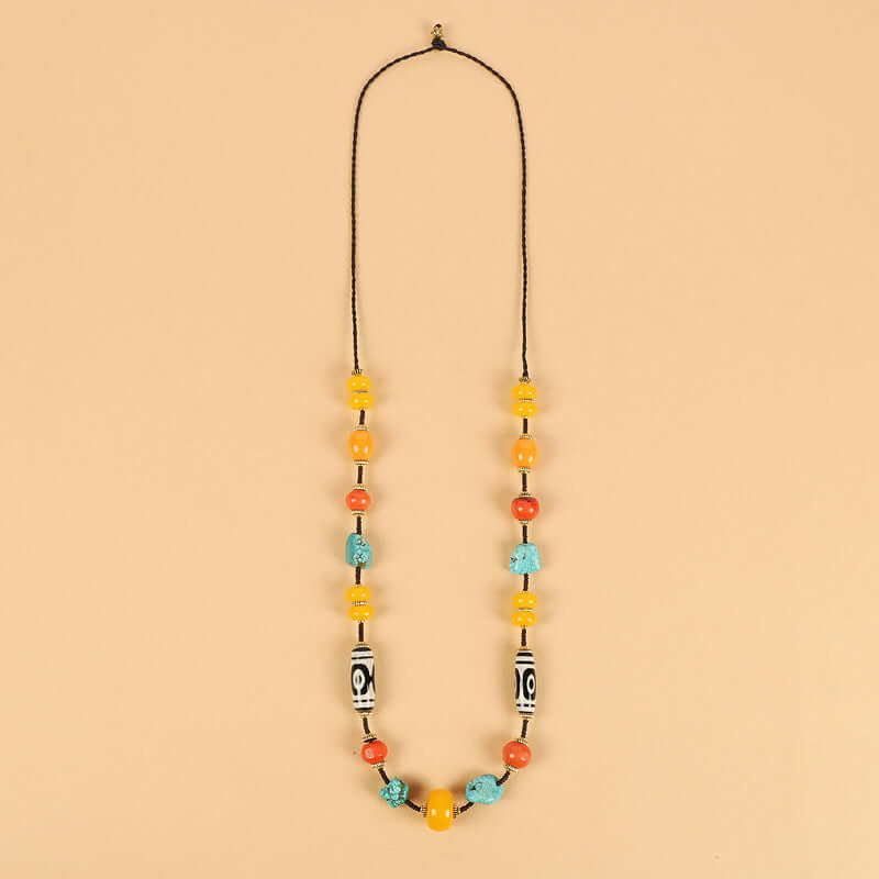 Tibetan Dzi Bead Necklace with Turquoise and Coral – Unisex Tibetan Accessory - ZENHIMA