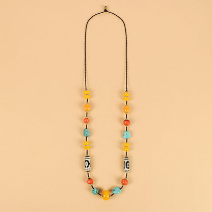 Tibetan Dzi Bead Necklace with Turquoise and Coral – Unisex Tibetan Accessory - ZENHIMA
