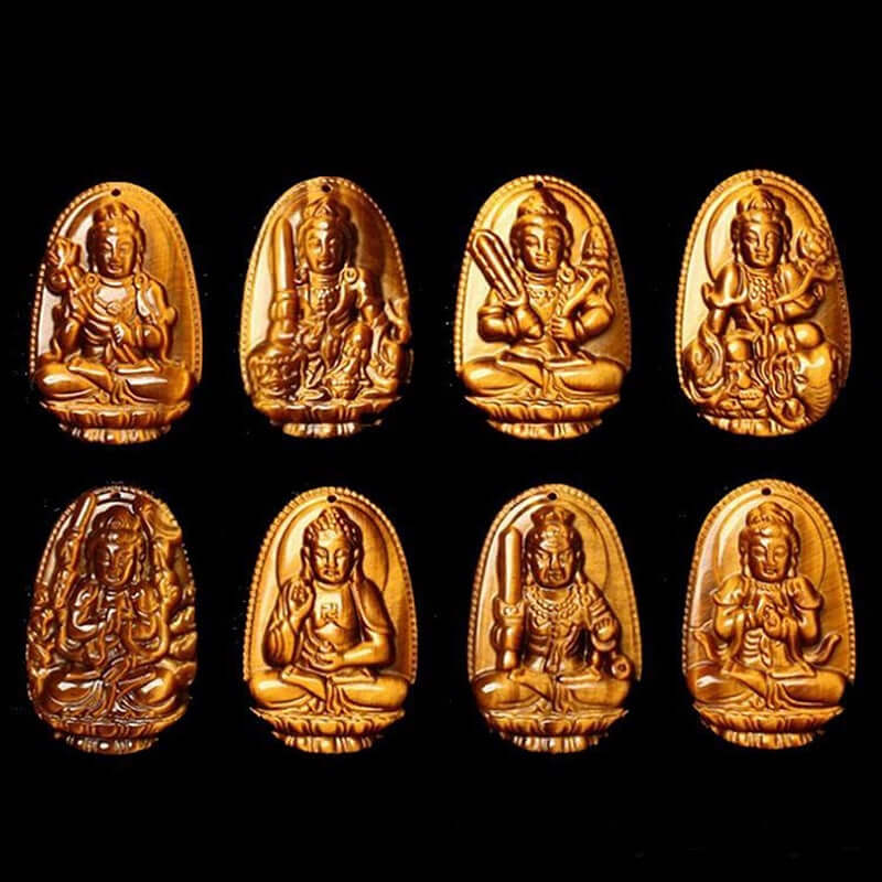 ZenHima Tibetan Tiger Eye Zodiac Guardian Buddha Pendant Necklace – Birth Year Protection Amulet - ZENHIMA