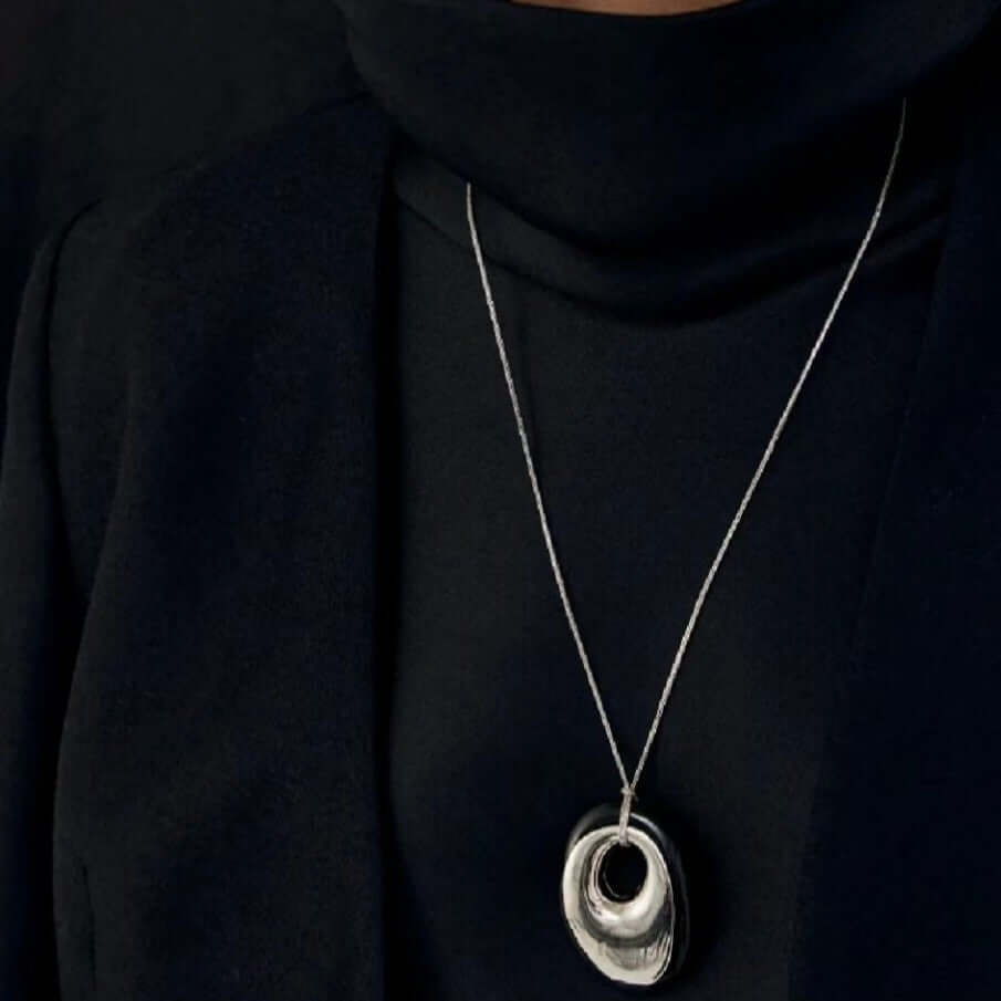 ZenHima Tibetan Black Obsidian Geometric Pendant Necklace – Spiritual Long Mala for Women - ZENHIMA