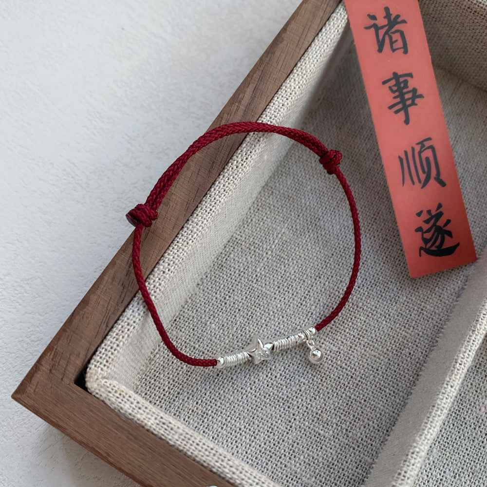 925 Sterling Silver Fortune Star Red String Bracelet