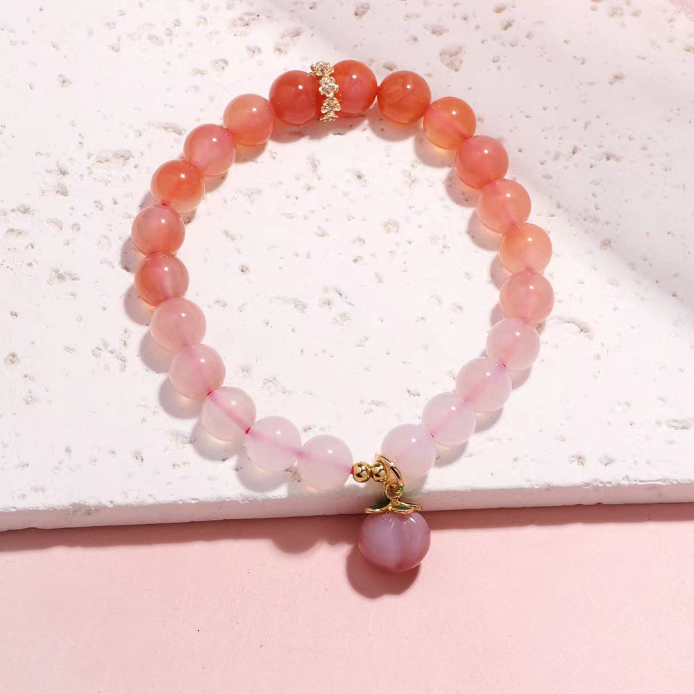Armband aus natürlichem Regenbogenachat in Form einer Pfirsichblüte – Symbol für Glück und Schönheit