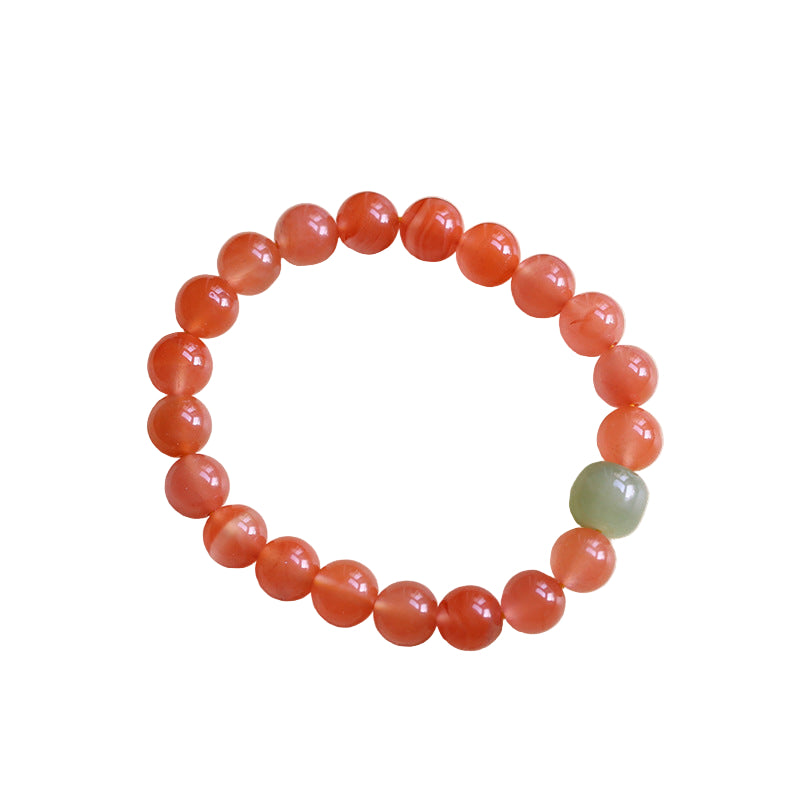 Natural Nanhong Agate Bracelet Paired with Hetian Jade – Original Design, New Release - ZENHIMA