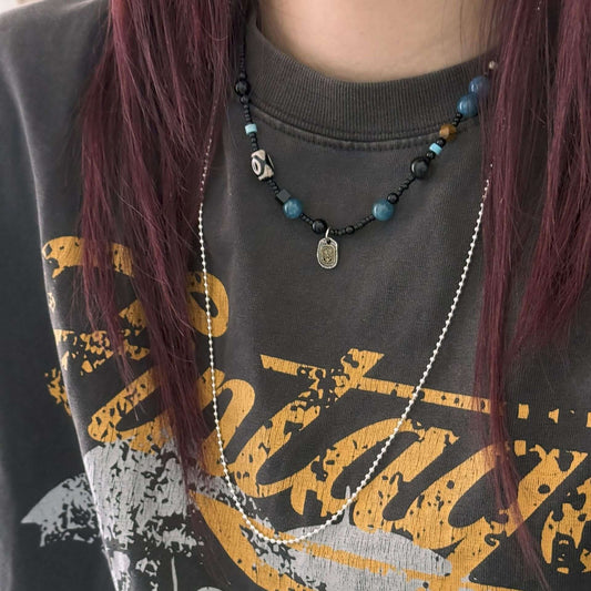 Tibetan S925 Silver Jachiram Pendant Necklace with Apatite, Black Agate and Dzi Beads - ZENHIMA