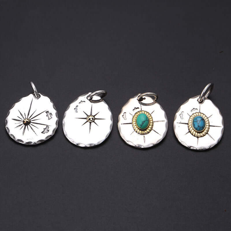 Classic Eagle Series Men’s Pendant in S925 Silver with Double Eagle, Gold Ring and Turquoise - ZENHIMA